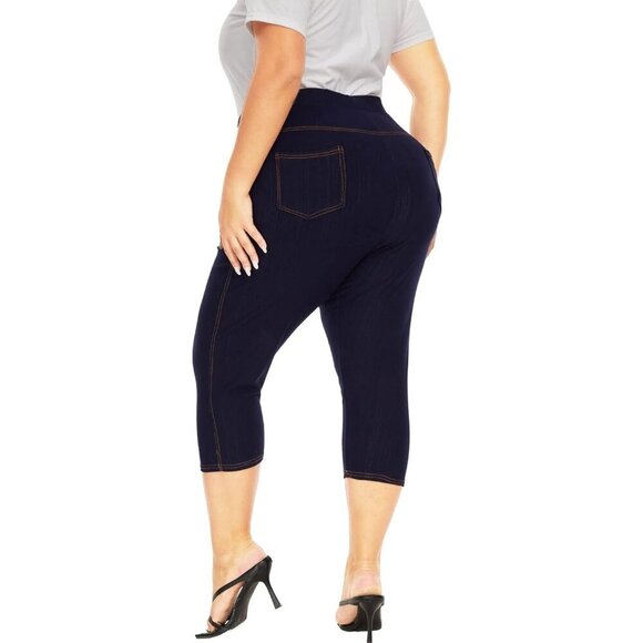 Pants - Plus Size Capri Jeggings Women High Waist Stretch Denim with Pockets